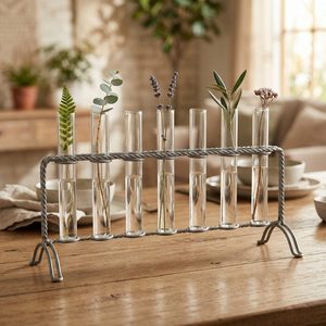 Jarrón de Hierro Galvanizado Hecho a Mano de 46 cm con Siete Tubos de Vidrio Naturales de Zinc para Propagación de Bansuri, Decoración del Hogar, Jarrones Metálicos - Product Image 1