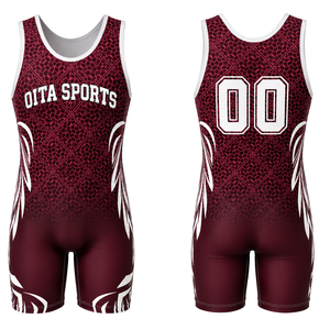 Men Burgundy White Sublimated Wrestling Singlet <b>Athletic</b> Polyester Sports Suit Performance Training Team Apparel - Product Image 1