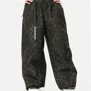 Unisex Baggy Pants Black Leopard Print Drawstring Closure Breathable Polyester Adult Style Cargo ski baggy Pants - Product Image 3