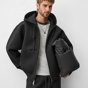 Cotton Fleece Streetwear Baggy <b>Men</b> Zipper <b>Hoodies</b> Heavyweight 500Gsm Custom Oversized <b>Plain</b> Boxy Loose Fit Two Way Zip up Hoodie - Product Image 3