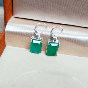 Gorgeous <b>Emerald</b> <b>Stud</b> Earrings Octagon Cut 925 Sterling Silver Gold Plated Classic Green May Birthstone Anniversary Gift Her - Product Image 2