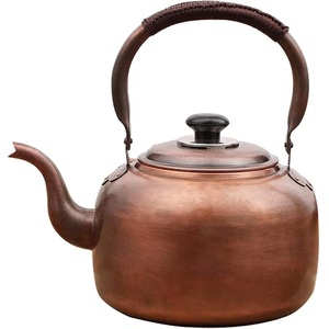 Handcrafted Antique Pure Copper Teapot with Rattan Wrapped Handle Vintage Copper Tea <b>Kettle</b> for Stovetop Luxury Brass Copper - Product Image 1