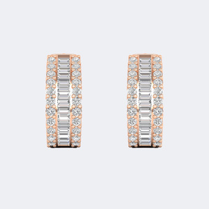 Pendientes de aro Huggie de triple fila con diamantes mixtos redondos y baguette de 4.30 CTW - Product Image 6