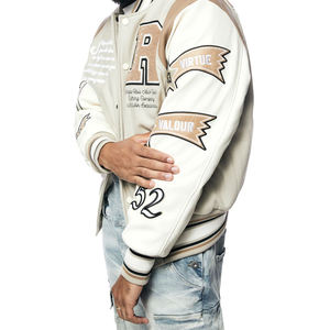 Veste universitaire Smoke Rose pour homme, style preppy, avec patchs lettres brodés, en coton et polyester, coupe droite, col montant, pour l'automne - Product Image 5