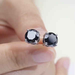 Classic Round <b>Onyx</b> Stud <b>Earrings</b> Claw Setting Unisex Everyday Wear - Product Image 1
