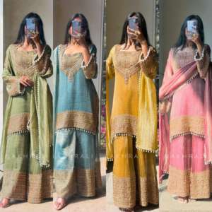 Conjunto de Kurta y Palazzo Bordado de Lujo para Uso Festivo, Kurti y Palazzo con Trabajo Manual Real, Ropa Étnica Festiva a Precio de Mayoreo - Product Image 5