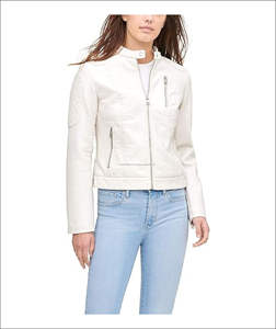 2024 nouvel article blanc cuir femmes veste col rond et bouton unique cuir femmes vestes par Boomletcorp haute qualité - Product Image 1