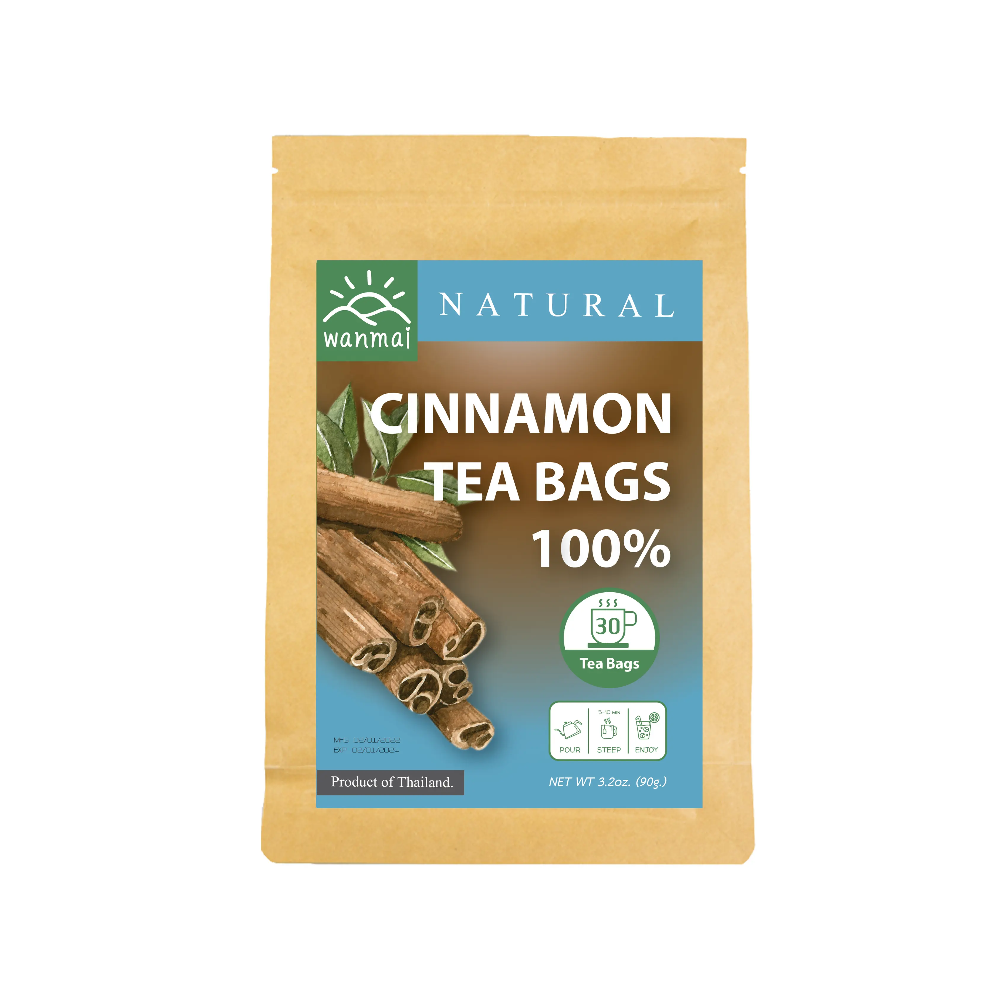 El té de canela WANMAI29 apoya las dietas veganas y cetogénicas 100% hierbas reales en bolsa de remojo Kraft