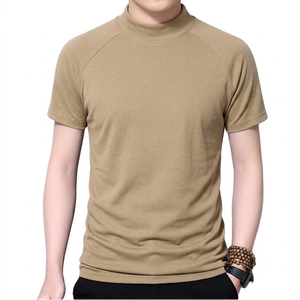 T-shirt en coton pour homme, style luxe, coupe ajustée, col montant, manches courtes, pour la saison estivale. - Product Image 2