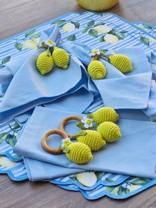 Lot de Décoration d'Été pour la Maison : Adorables Anneaux de Serviette en Coton Tricoté Faits Main au Crochet, Forme Citron - Product Image 3