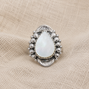 Vintage Boho Pear MOP Gemstone <b>Ring</b> 925 Sterling Silver Rose Gold Yellow Gold Plated Handmade <b>Statement</b> Jewelry Women Unisex - Product Image 5