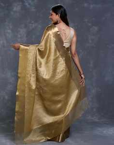 Sari de tela Tanchui KV Gold para mujer con blusa sin coser - Product Image 3