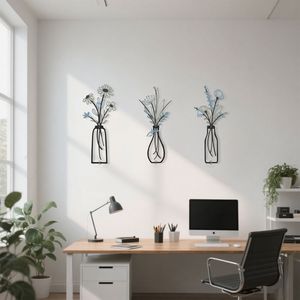 Set di 3 Decorazioni Rustiche Minimaliste in Metallo a Forma di Fiore per Parete, Senza Foratura, Grigio, per Soggiorno, Sala da Pranzo, Regalo di Benvenuto - Product Image 3