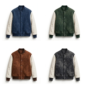 Blouson universitaire vintage en laine lavée pour homme, économique, avec manches contrastantes en cuir, épais, style Letterman, coupe bomber - Product Image 6