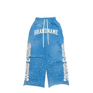 ชุดฮู้ดดี้ผ้าคอตตอนแท้ 100% พิมพ์ลายตามสั่งแบบ OEM พร้อมชุดวอร์มประดับเพชร กางเกงจ็อกเกอร์แบบทำสีซีดสไตล์วินเทจ - Product Image 3