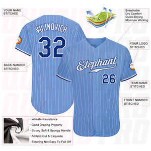 Dernier design de maillot de baseball pour hommes, prix raisonnable, bleu clair, blanc à rayures fines, blanc royal, maillot de baseball authentique - Product Image 3