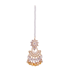 เครื่องประดับมงกุฎแบบอินเดีย Kundan สำหรับผู้หญิง ลายดอกไม้ ชุบทอง ประดับด้วยพลอยมรกต ขายส่ง สไตล์โบฮีเมียน - Product Image 1