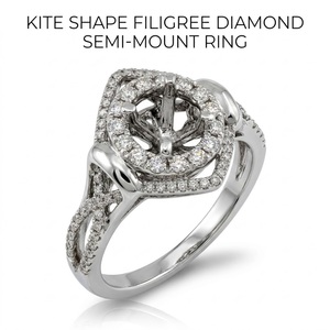 Bague de fiançailles semi-montée en or blanc 18 carats de qualité supérieure, double halo, avec micro-pavé de diamants, à tige fendue ronde, cadeau d'anniversaire - Product Image 1