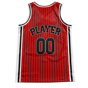 Conjunto de Uniforme de Baloncesto Retro Personalizado con Rayas Rojas, Jersey con Borde Blanco y Negro, Pantalones Cortos, Diseño Retro con Nombre y Número del Equipo - Product Image 4
