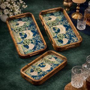 Mango Wood Flexible Single Tier Lacquered Serving & <b>Storage</b> <b>Tray</b> for Kitchen Dining Snack Tea Dessert Platter - Product Image 1