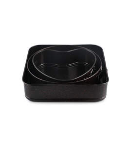 Juego de moldes para pastel de acero al carbono con base desmontable, en forma de corazón, redondos y cuadrados, con revestimiento antiadherente de granito y calor uniforme. - Product Image 1