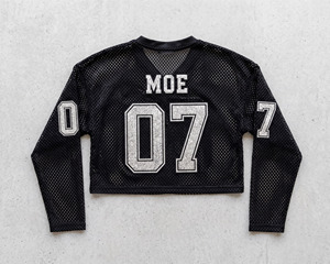 Camiseta Corta Negra Transpirable de Malla con Agujeros, Manga Larga, Estilo Retro Oversize, Jersey de Fútbol Americano, Estampado Personalizado de Marca, Camiseta Casual Y2K - Product Image 4