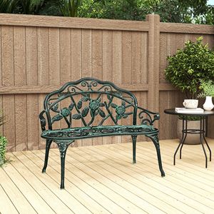 Panca da Giardino Moderna con Design Floreale a Rosa, Sedia a Due Posti in Alluminio Pressofuso Verde Antico per Patio, Parco, Terrazza - Product Image 2