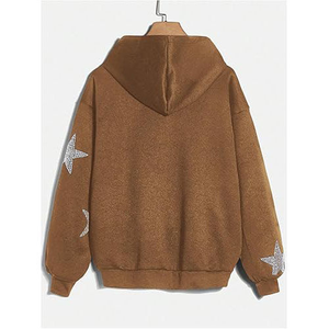 <b>Top</b> Quality <b>Women's</b> Brown <b>Sequined</b> Star Hoodie Oversized Zipper Front Sweatshirt Knitted Cotton Autumn Casual Streetwear OEM - Product Image 1