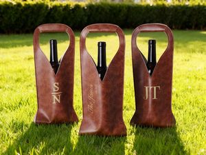 Porta Vino de Cuero Genuino con Logotipo Personalizado, Venta al por Mayor, Porta Vino de Cuero Premium para una Sola Botella, Bolsa de Regalo LEB-0061 - Product Image 2