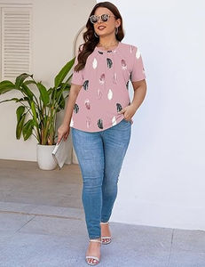 Blouses décontractées pour femmes à col rond et manches courtes, imprimé feuilles, logo frontal, écologiques, vêtements tendance 2026 - Product Image 3