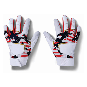 Gants de frappe rembourrés en cuir blanc et noir avec motif drapeau américain, fermeture à boucle ambidextre pour l'entraînement au baseball pour adultes - Product Image 3
