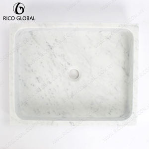 Lavabo rectangular moderno de mármol con grifo cromado para baño - Product Image 4