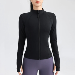 Women Yoga <b>Jacket</b> Full Zip Mock Neck Long Sleeve High Elasticity Slim Fit Athletic Breathable <b>Workout</b> Top Front Logo - Product Image 3