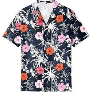 Camisetas de verano con estampado tropical de playa, cuello en V, botones, blusas florales de manga corta - Product Image 1