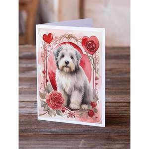 Antiguo perro pastor inglés con rosas de San Valentín caprichoso tamaño A7 5x7 tarjetas de notas en blanco paquete 8 tarjetas de felicitación con sobres - Product Image 2