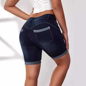 กางเกงขาสั้นลำลองทรงสลิมฟิตสำหรับผู้หญิง คุณภาพสูง เหมาะสำหรับฤดูร้อน เอวสูง ผ้าถัก ขอบพับ ทรงเข้ารูป เป็นมิตรกับสิ่งแวดล้อม ใช้งานได้หลากหลาย - Product Image 5