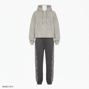 Ensemble jogging pour femme avec sweat-shirt à capuche en strass, pantalon en molleton, coupe ample décontractée, toutes saisons, gris, tenue deux pièces - Product Image 4