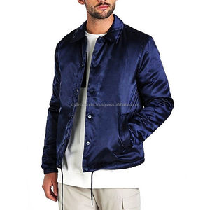 High Quality Wholesale Custom Satin Bomber Jacket Colored <b>Strips</b> Sports Varsity Jacket Men Satin <b>Fabric</b> Letterman Jacket - Product Image 1