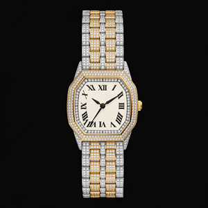 Reloj octogonal de dos tonos con diamantes incrustados, esfera con números romanos, pulsera de lujo en plata y oro, reloj de moda para hombre. - Product Image 1