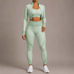 Conjunto de Yoga de 3 Piezas Personalizado para Mujer: Sujetador Ajustable, Leggings de Cintura Alta con Efecto Push-Up, Ajuste Delgado, Elástico en Cuatro Direcciones, de Secado Rápido - Product Image 2