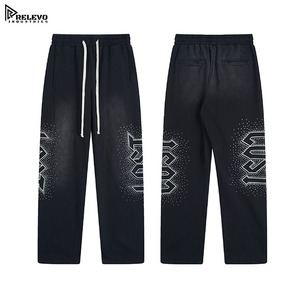 Pantalones Deportivos Unisex de Algodón Grueso – Joggers Estilo Vintage Lavado con Diseño de Pedrería - Product Image 4