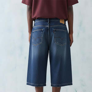 Shorts vaqueros holgados de alta calidad, talla grande, color azul lavado, 100% algodón, cortavientos, para hombre, con logotipo bordado. - Product Image 6