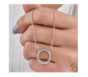 Collar con Colgante Circular de Diamante Moissanite |   Colgante de Círculo Abierto con Halo de Oro Blanco de 18K |   Collar de Moissanita Redonda, Regalo para Ella - Product Image 3