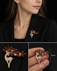 Broche de Ciervo Chapado en Oro de 18k con Circonita Cúbica Roja Marquise, Plata de Ley 925, Joyería Fina con Diseño Animal, Regalo de Navidad para Mujer - Product Image 2