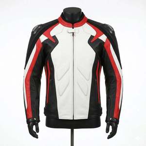Chaqueta de Motociclista de Cuero para Hombre, Manga Larga, con Bloques de Color, Resistente al Viento, para Todas las Estaciones, Estilo Adulto - Product Image 1