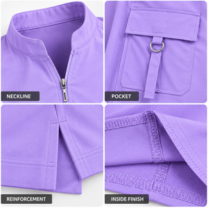 Ensemble d'uniformes médicaux pour hommes en tissu performant polyester élasthanne 220 GSM, noir, avec fermeture éclair quart, broderie personnalisée et logo DTF - Product Image 6