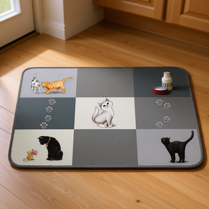 Salvamanteles Gris de 44 x 28 cm con Diseño de Gatos en Patchwork para Comederos y Bebederos de Mascotas - Product Image 3