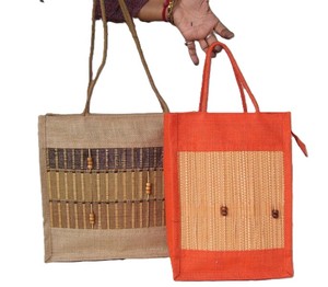 Handmade Jute Shopping <b>Bag</b> with Bamboo Panel Letter Pattern <b>Extra</b> <b>Large</b> Size Rope Handle From West Bengal for Groceries - Product Image 3