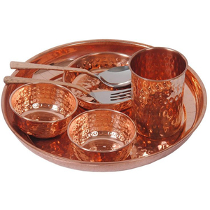 Service de table en cuivre martelé, plateau rond tendance, bol durable, cuillère en verre, compatible lave-vaisselle, pour la cuisine et la table à manger - Product Image 1
