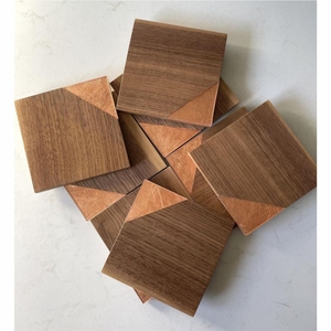 Luxury Square Wooden Coasters Wholesale Brass Inlay Geometric Walnut Wood Drink Coaster Set Custom OEM Table Mat for Hotel Mat - Product Image 5